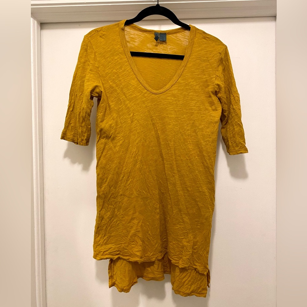 Anthropologie Left of Center Mustard Yellow / Golden Dimanche Tee T-Shirt Tunic